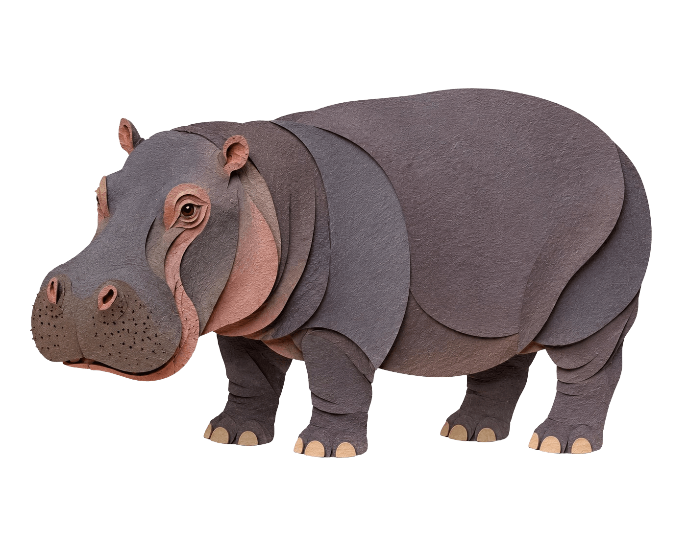 Paper-cutout style illustration of a hippopotamus