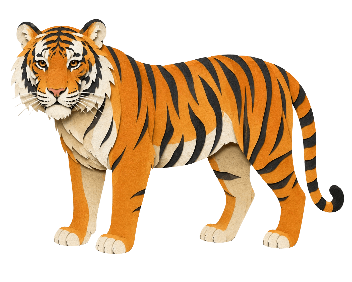 Paper-cutout style illustration of a Malayan tiger